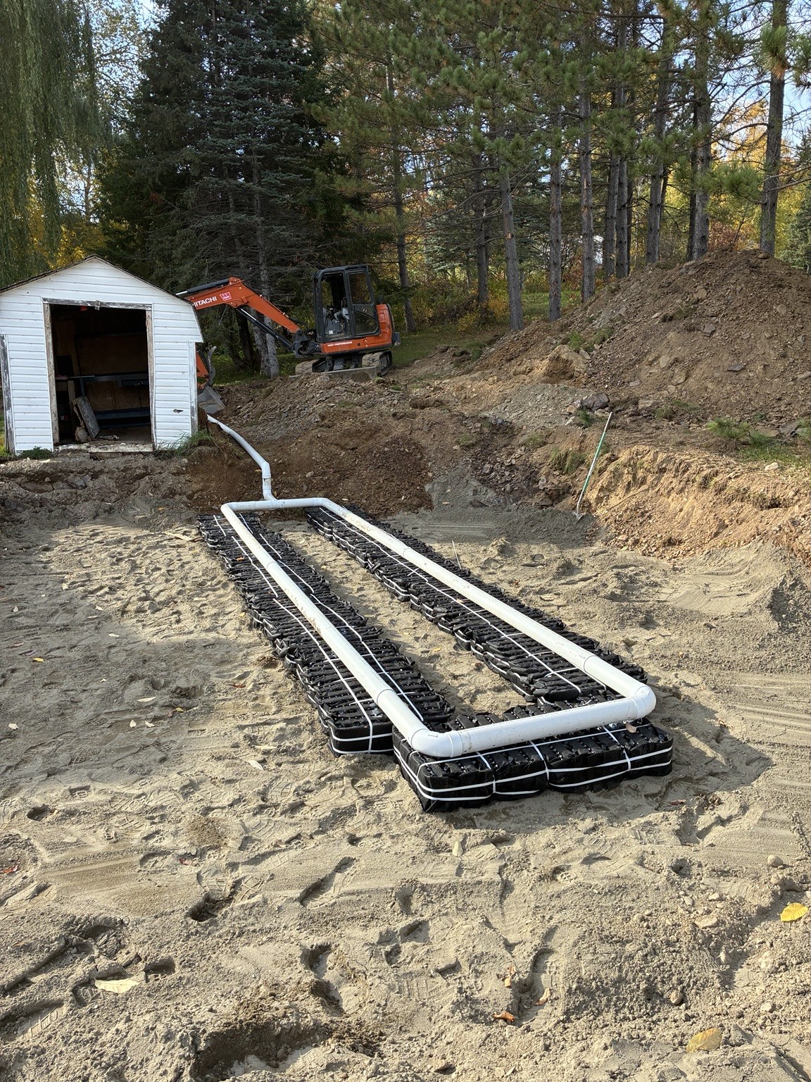 Septic leaching components and piping during installation